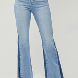 RISEN High Rise Flare Denim + Side Shadow Seam | Medium Wash