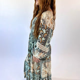 Long Sleeve Floral Motif Maxi Dress