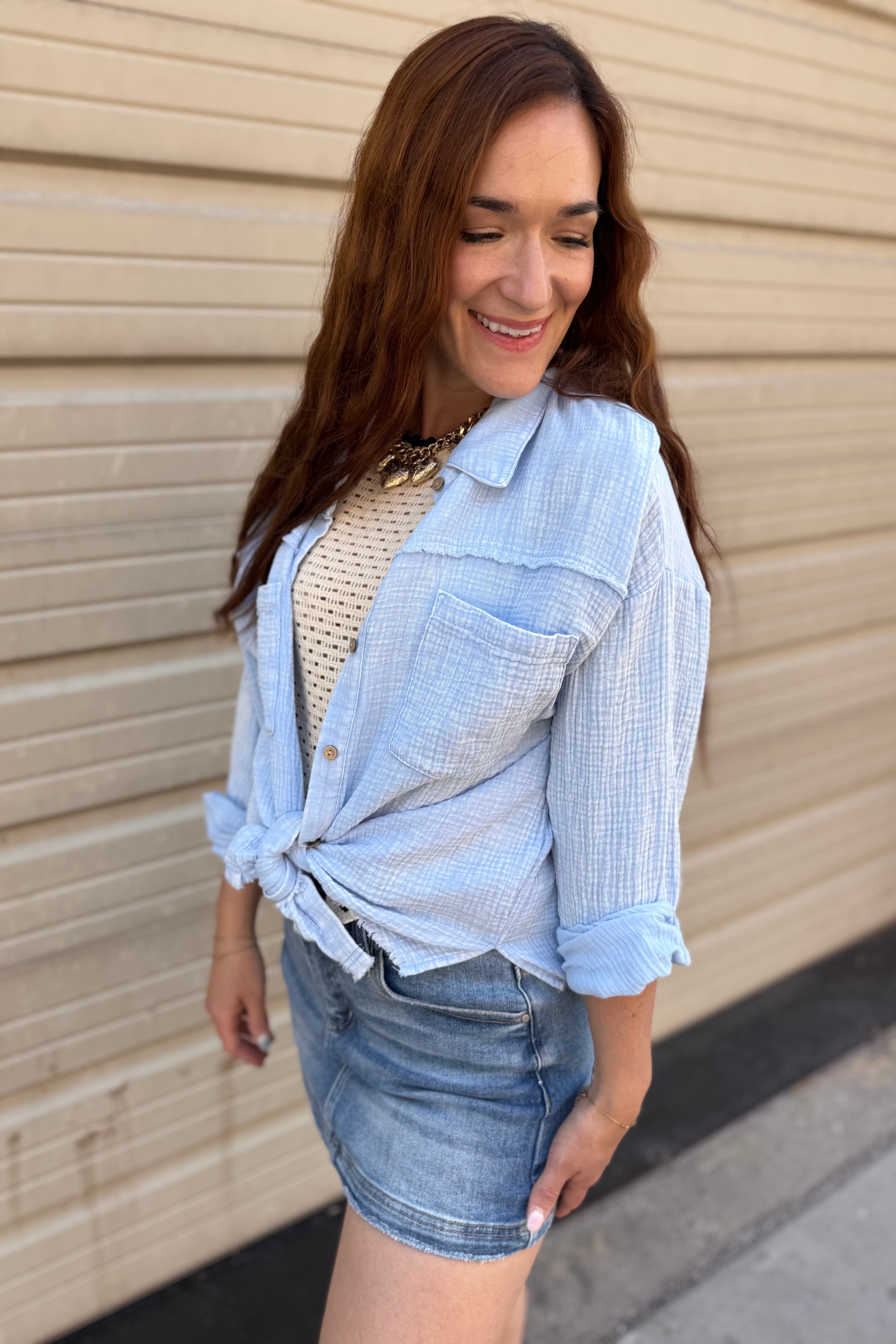 Mineral Washed Gauze Button Down Top
