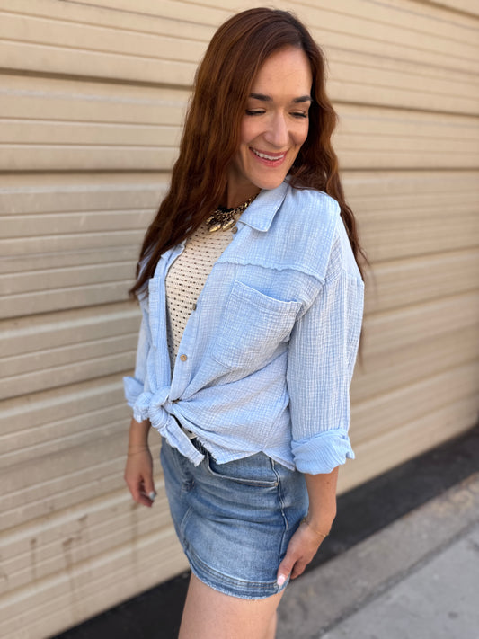 Mineral Washed Gauze Button Down Top