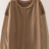 Contrast Stripe Sleeve Ribbed Knit Top