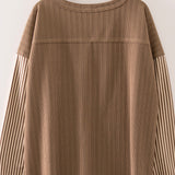 Contrast Stripe Sleeve Ribbed Knit Top