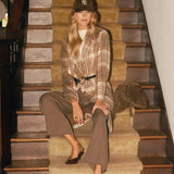 Brushed Plaid Longline Coat