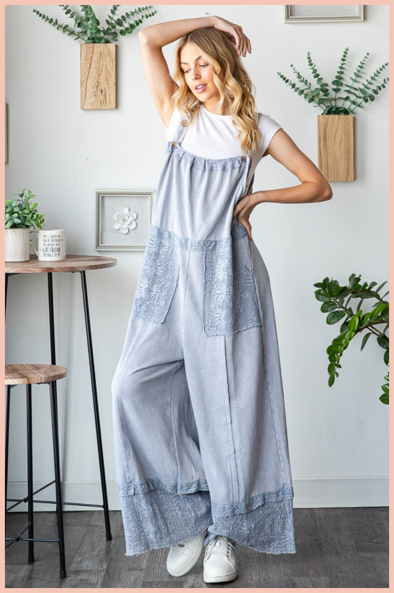 Washed Lace Hem Terry Overall