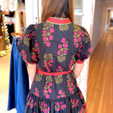 Floral Puff Sleeve Ruffle Hem Mini Dress