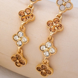 Graduated Clover Rhinestone Dangle Drop Earrings | Gold