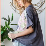 Washed Floral Patchwork Oversized Tee