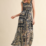 Floral Ric Rac Trim Tiered Maxi Dress