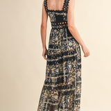 Floral Ric Rac Trim Tiered Maxi Dress