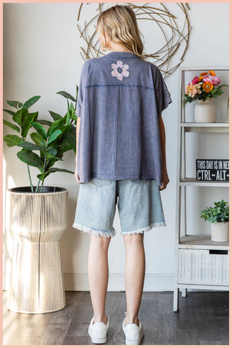 Washed Floral Patchwork Oversized Tee