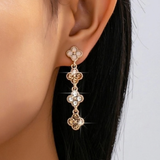 Graduated Clover Rhinestone Dangle Drop Earrings | Gold