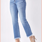 RISEN Mid Rise Raw Hem Straight Denim