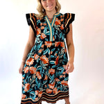 Floral Print Midi Dress + Flutter Sleeves