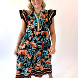 Floral Print Midi Dress + Flutter Sleeves