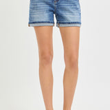 High Rise Mid Length Cuffed Hem Shorts | J21 by RISEN