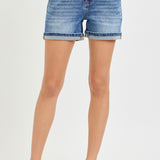 High Rise Mid Length Cuffed Hem Shorts | J21 by RISEN