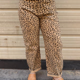 RISEN High Rise Crop Barrel Leopard Cuffed Pants