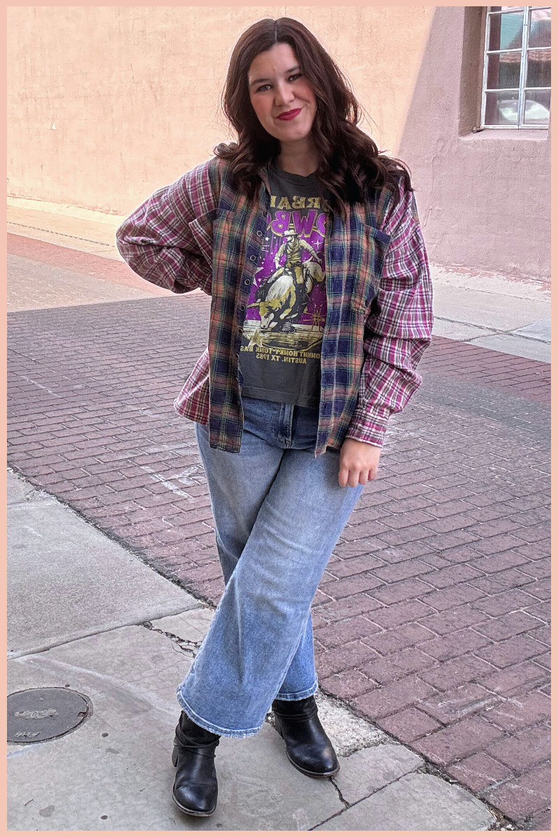 Mixed Plaid Button Up Top
