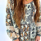 Long Sleeve Floral Motif Maxi Dress