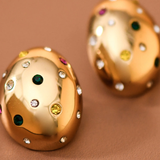 18K Gold Multicolor Crystal Dome Stud Earrings