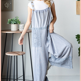 Washed Lace Hem Terry Overall