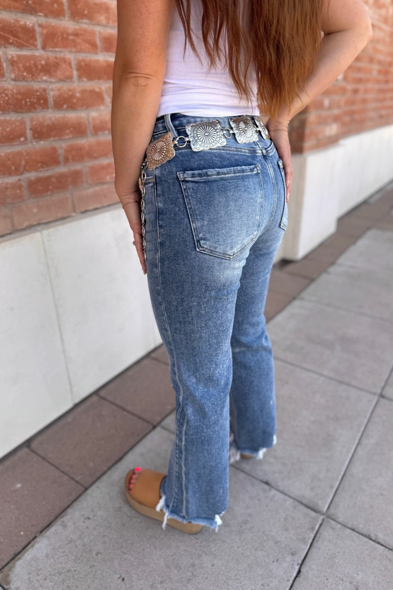 RISEN High Rise Crop Straight Distresses Hem Denim