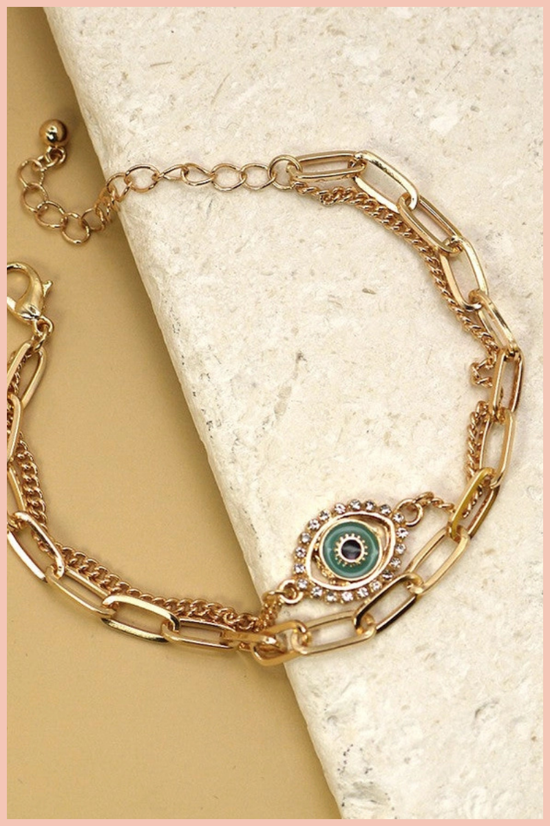 Rhinestone Eye Chain Bracelet