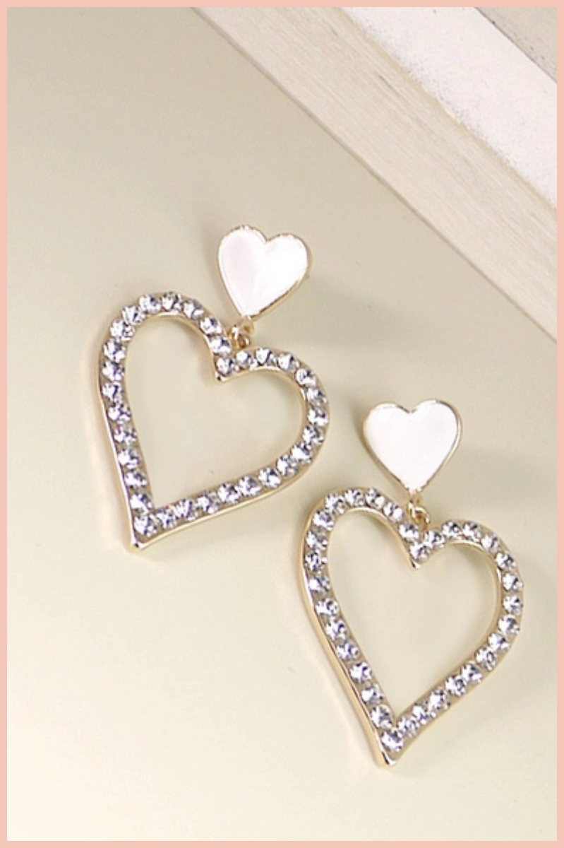 Rhinestone Heart Drop Earrings