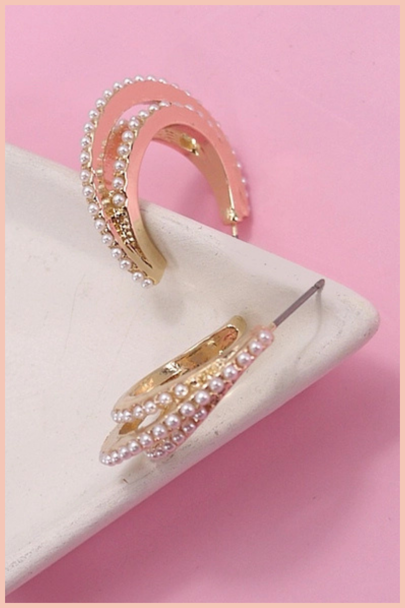 3 Row Pearl Hoop Earrings