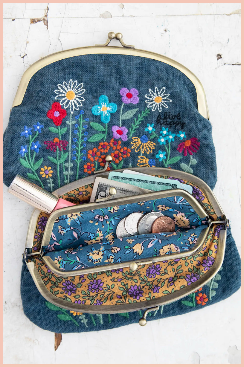 Live Happy Embroidered Coin Purse | Natural Life