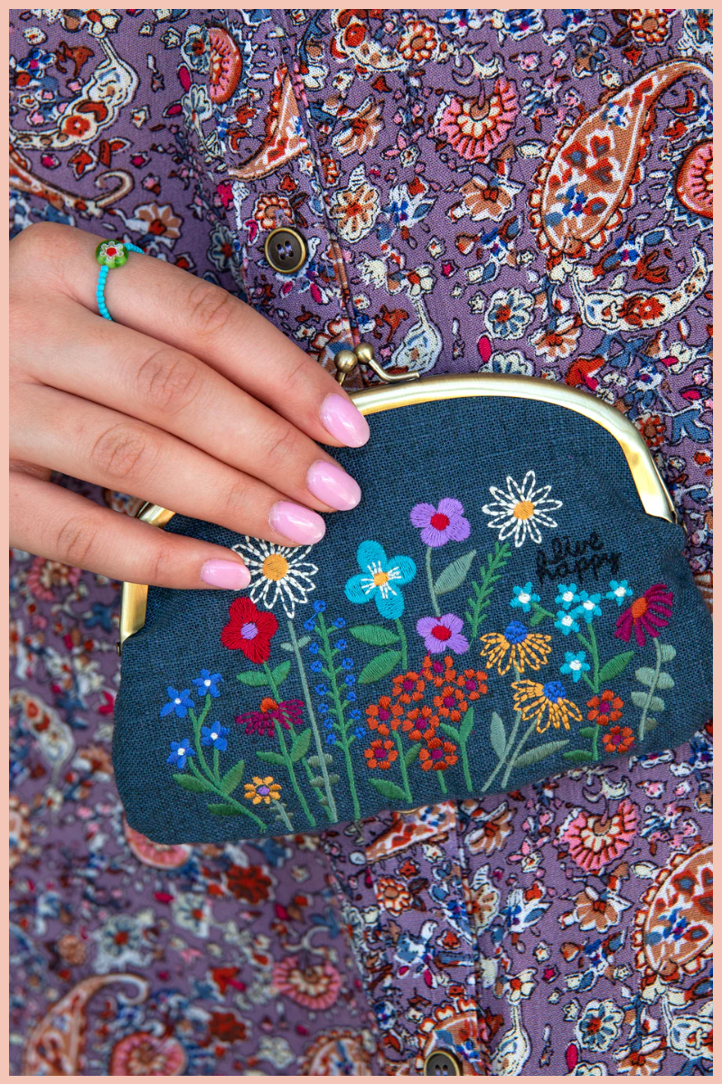 Live Happy Embroidered Coin Purse | Natural Life