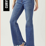 RISEN Curvy Mid Rise Raw Hem Flare Jeans