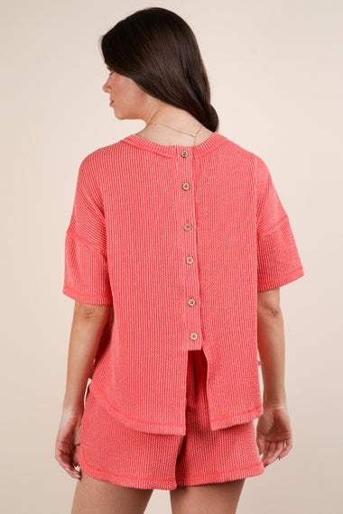 Two Tone Double Knit Top & Shorts Set | Coral