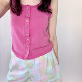 Mineral Washed Knit Tank Top + Lace Trim