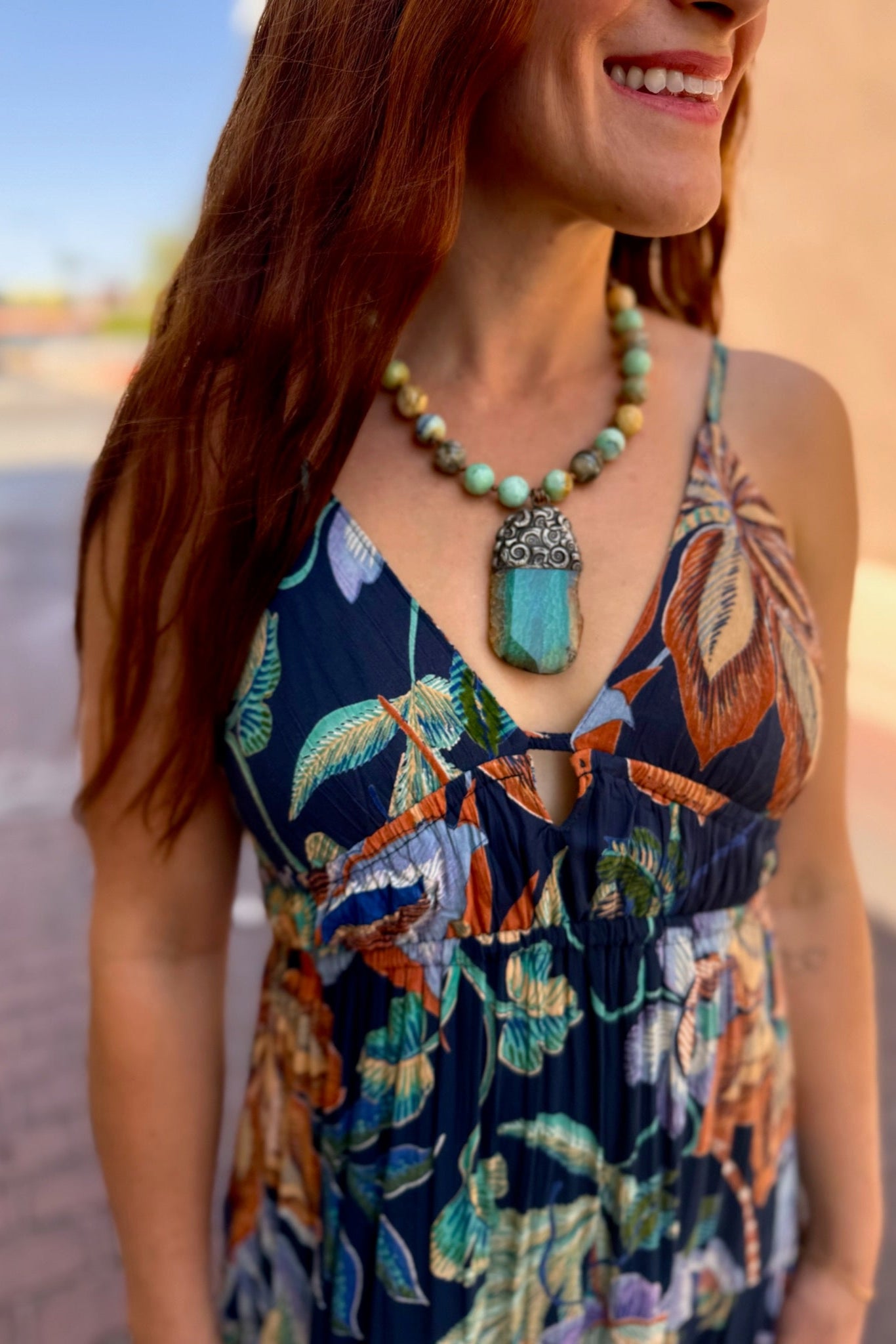 Jade Curly Embossed Pendant Statement Necklace