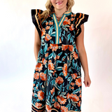 Floral Print Midi Dress + Flutter Sleeves