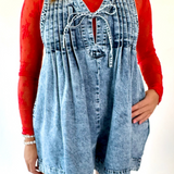 Pleated Sleeveless Denim Romper