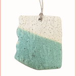 Handmade Arizona State Ornament | Everhart Ceramics | Matte Blue Cactus Stamp Glaze | Cream Clay