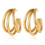 18K Gold Plated Waterproof Triple Row Hoop Earrings