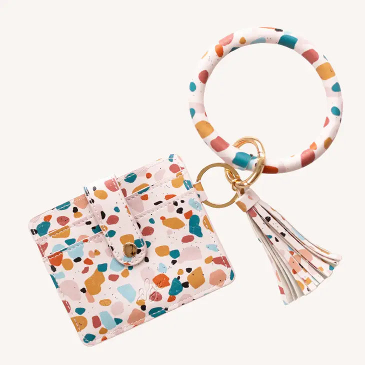 Circle Wristlet Keychain | Pink Terrazo