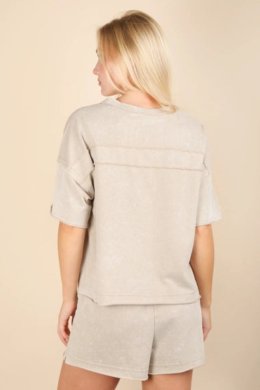 Mineral Washed Comfy Knit Top & Shorts Set | Taupe