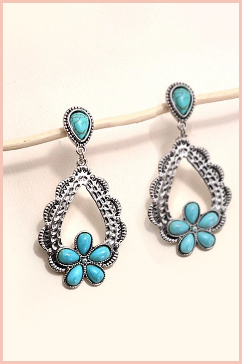 Western Turquoise Flower Earrings