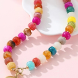 Multi Beaded Heart Charm Toggle Necklace | Gold