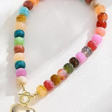 Multi Beaded Heart Charm Toggle Necklace | Gold