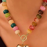 Multi Beaded Heart Charm Toggle Necklace | Gold