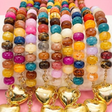 Multi Beaded Heart Charm Toggle Necklace | Gold
