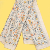 Floral Flower Silky Bandana Scarf | Beige