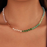 Multicolored Gradient Cube Crystal Necklace | Gold