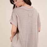 Soft Two Tone Casual Comfy Ribbed Knit Top | Oat