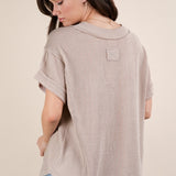 Soft Two Tone Casual Comfy Ribbed Knit Top | Oat